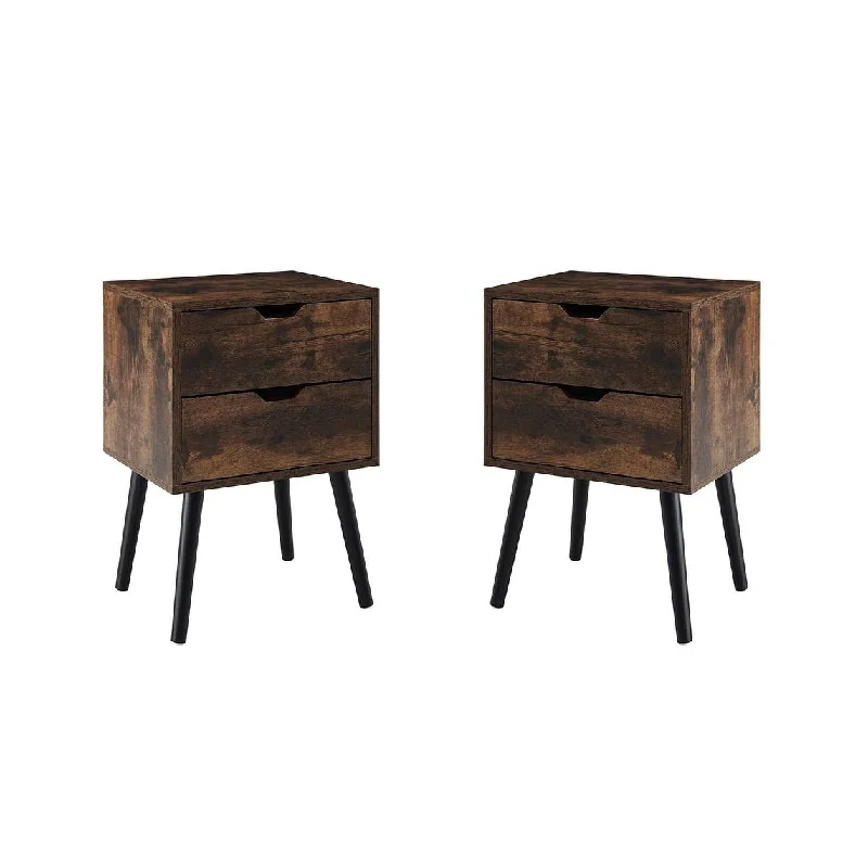 Mid-Century Modern Nightstand,Set of 2 Bedside Table Wooden,Side Table with 2 Drawer,End Table,Accent Table,Sofa Side Table