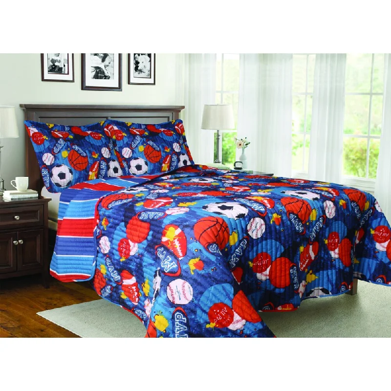 MVP Sports Themed Reversible 3-piece Quilt Set