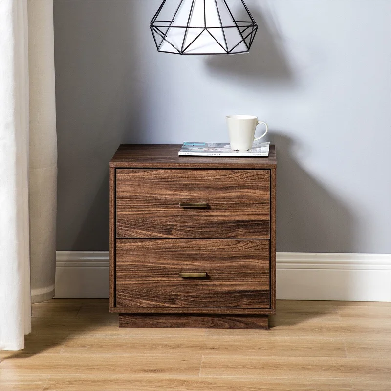 Nightstand Side Table W/ Storage Drawers Wood End Table Bedroom, Brown