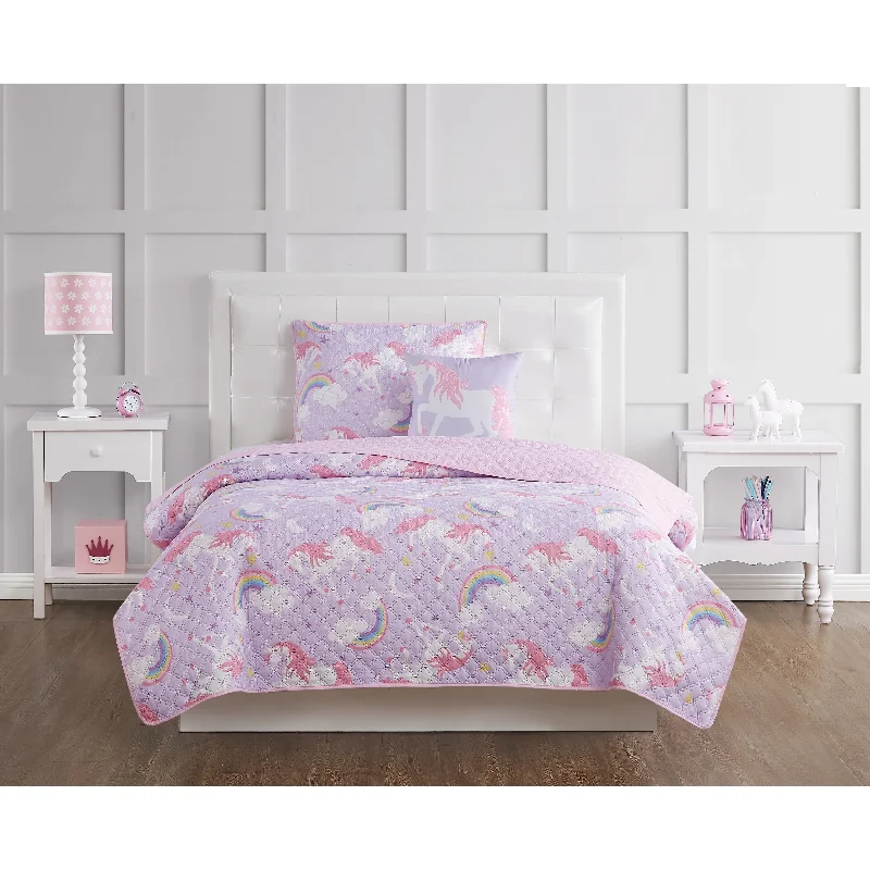 Porch & Den Nahcotta Unicorn and Rainbow 4-piece Quilt Set