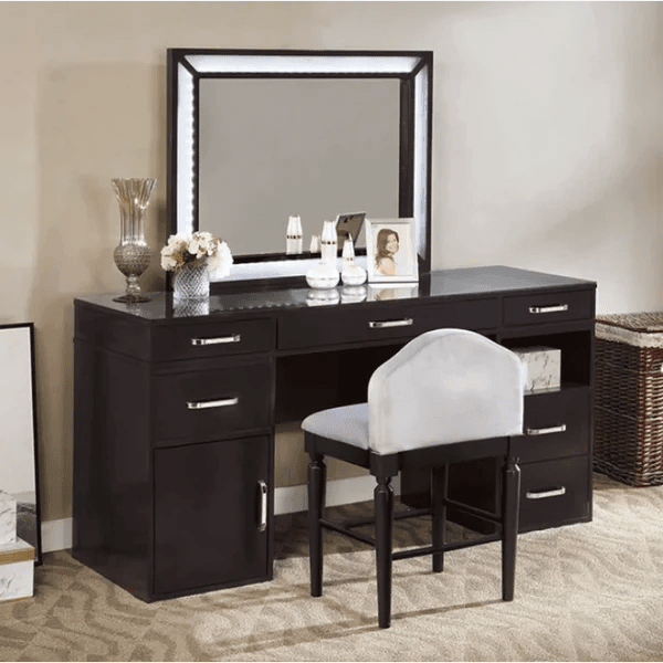 Aidan Vanity dressing table design with mirror with stool, Vanity Desk Set with Mirror and Lights, Dressing Table with 7 Drawers & Stool, Lighting Modes Adjustable Brightness, Suitable for Bedroom/Bathroom