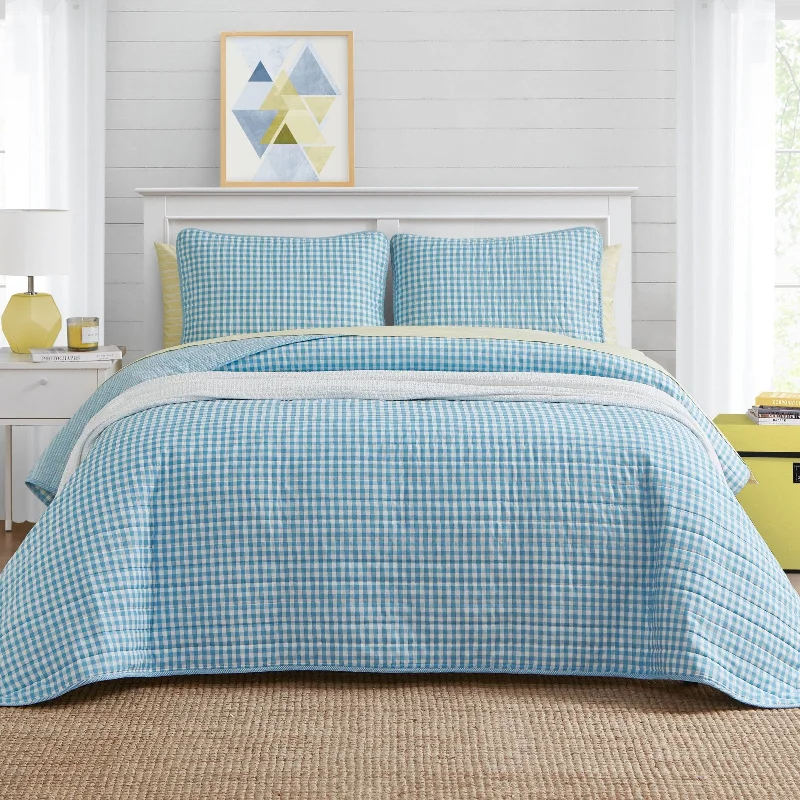 Scout Check Out Cotton Reversible Blue Quilt Set