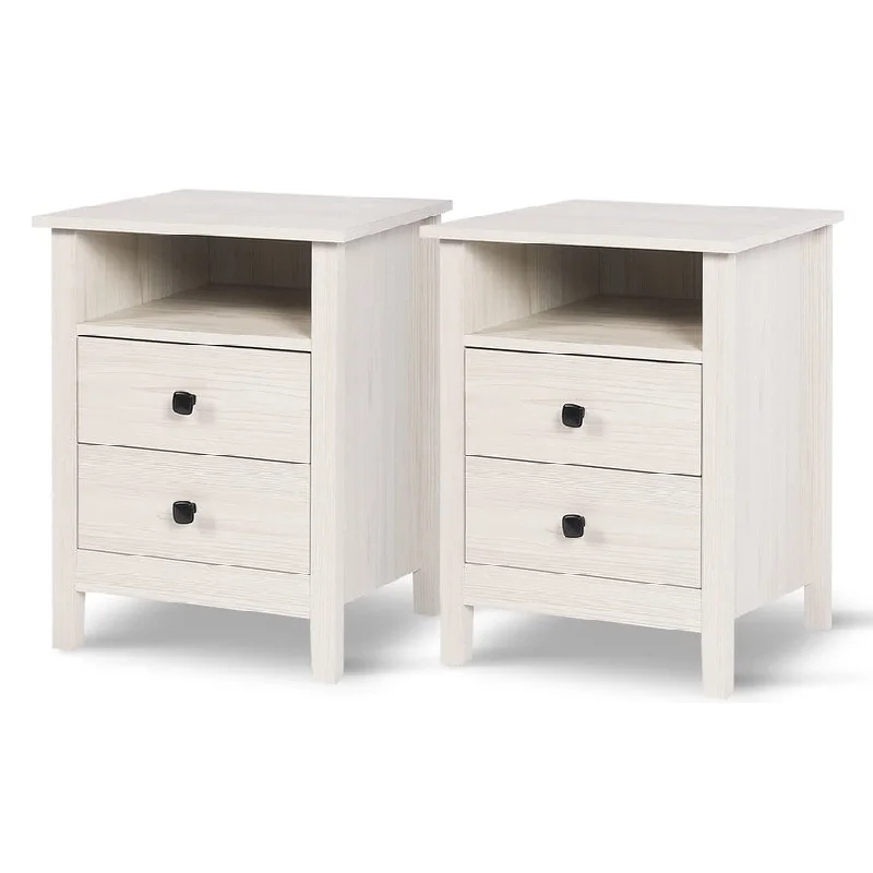 Set of 2 Nightstands for Bedroom - Wood Nightstand Set with Drawers, Bedside Table, Tall Night Stand