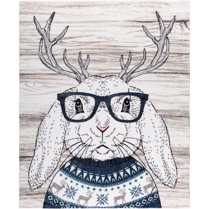 Throw Ribbed Printed Flannel Deer Bunny