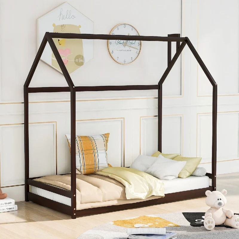 Twin Size House Bed Bed, Espresso