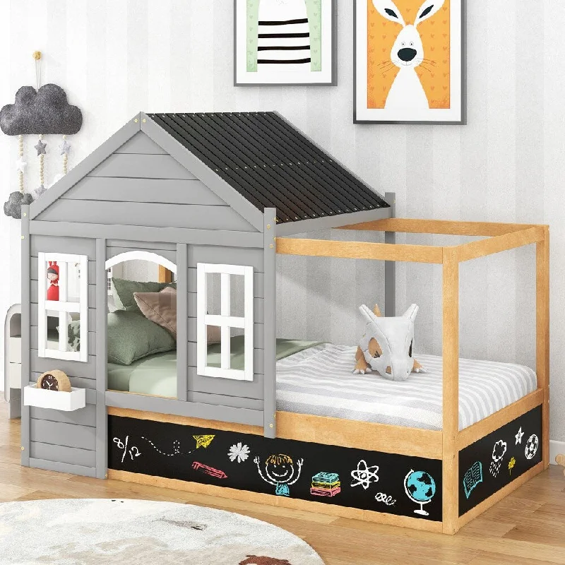 Twin Size House Shaped Canopy Bed with Little Shelf