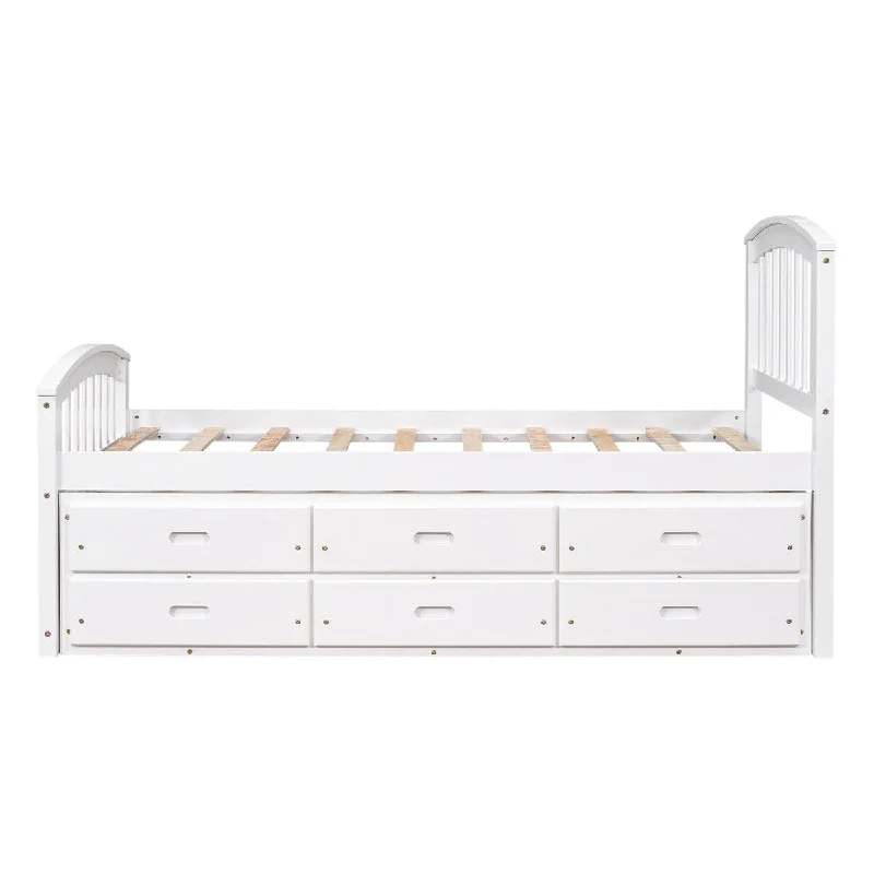 White Twin Platform Bed with Storage Drawers