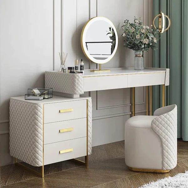 ISAK Wide Vanity with Mirror Vanity | Wooden dressing table design with stool |Vanity Table |  Retractable Makeup with LED Mirror and 5 Spacious Drawers | Vanity Desk with Cabinet | Dressing Table for Bedroom Essential