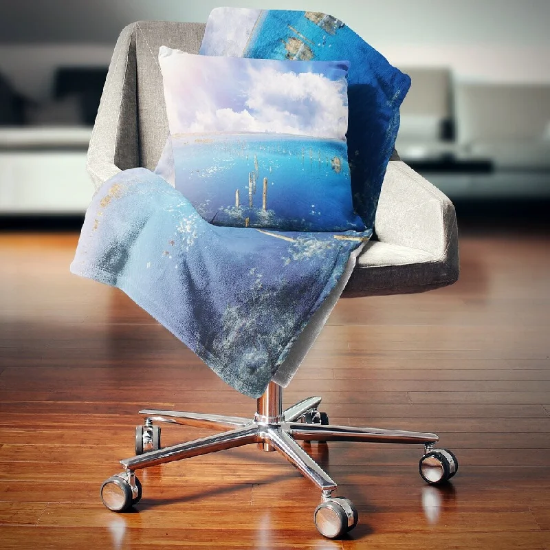 Designart 'Blue Salt Lake under Clouds' Seascape Throw Blanket