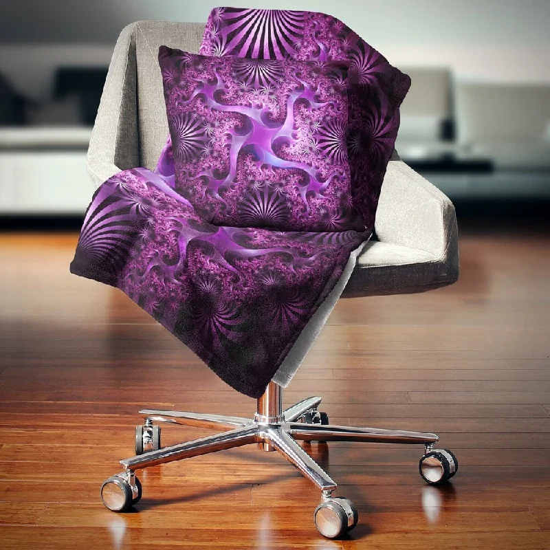 Designart 'Glowing Purple Fractal Flower Design' Abstract Throw Blanket