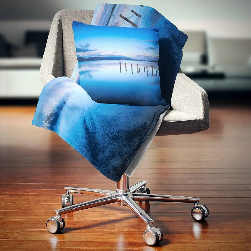 Designart 'Jetty Remains in Blue Sea' Seascape Throw Blanket