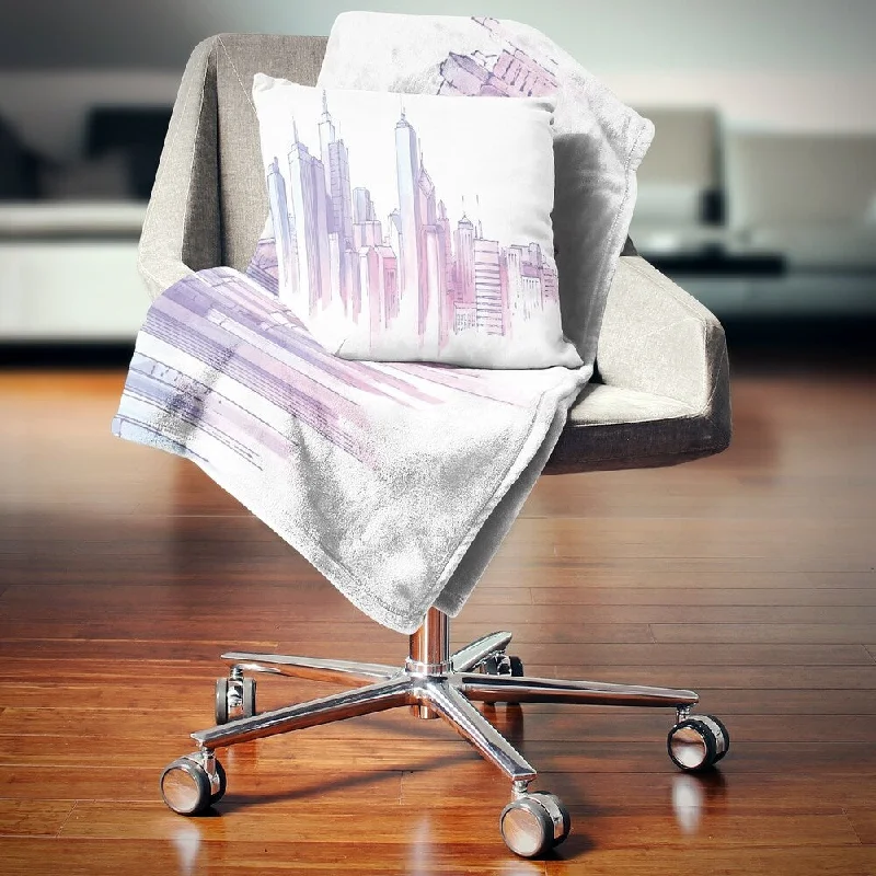 Designart 'Purple City Skyline' Cityscape Throw Blanket