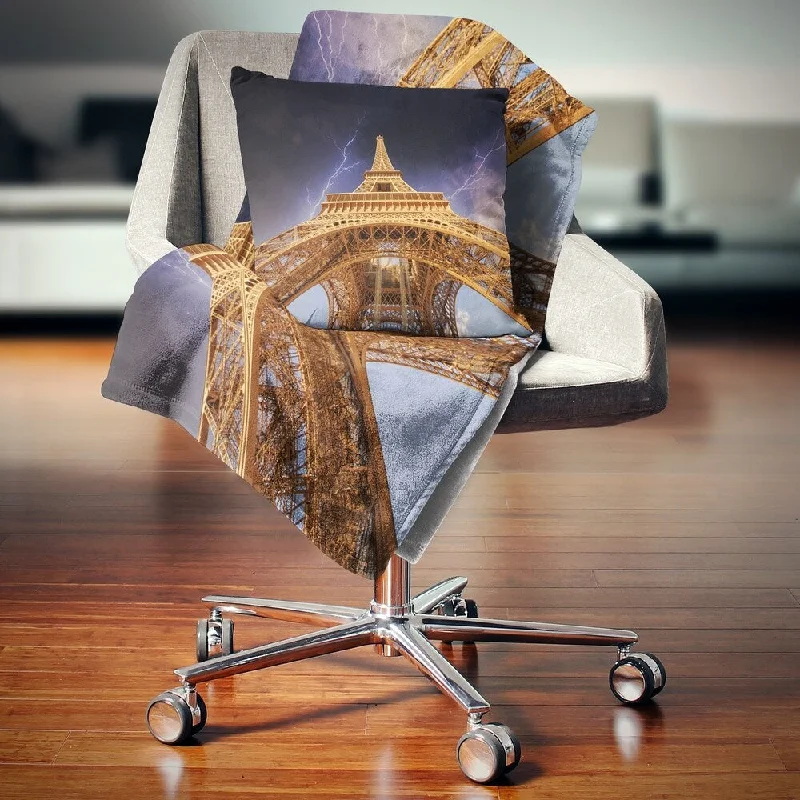 Designart 'Storm above Paris Paris Eiffel Towerin Paris' Cityscape Throw Blanket